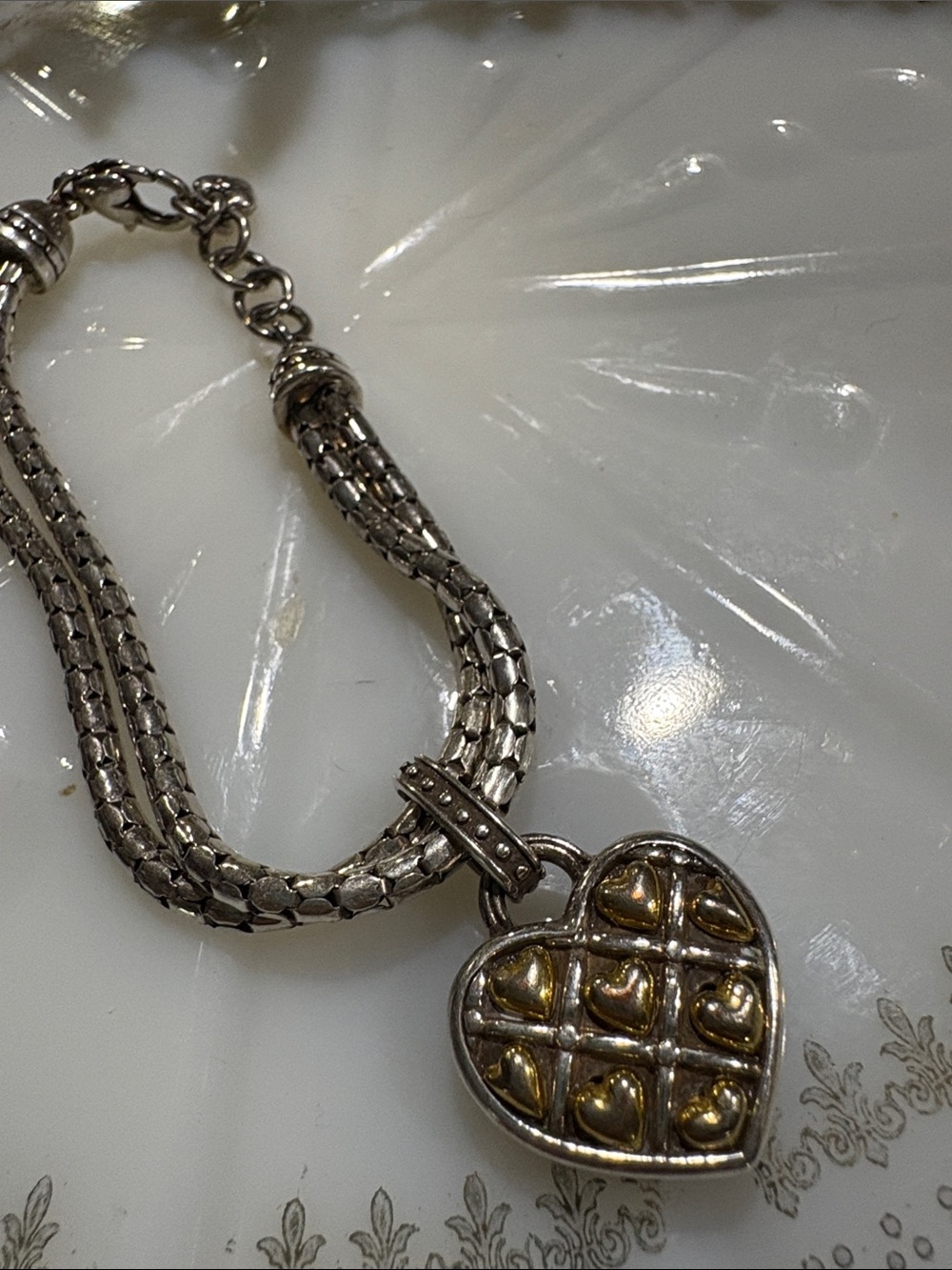 Brighton Two-Tone Heart Grid Bracelet in Silver and Gold